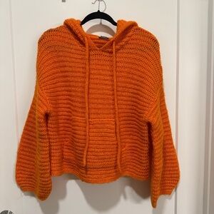 Wild Fable Bright Orange Knit Cropped Hoodie Sweater S
